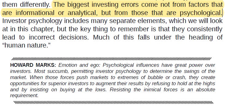 Howard Marks: the biggest investing errors come not from informational or analytical factors, but from psychological ones