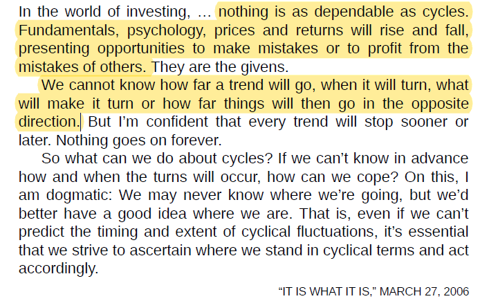 Howard Marks on cycles: nothing is as dependable as cycles, and we cannot know how far a trend will go or when it will turn