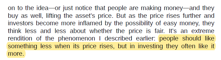 Howard Marks: people should like something less when its price rises, but in investing they often like it more