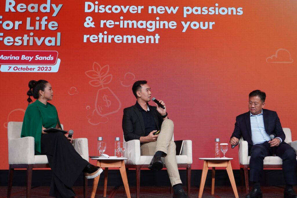 Thomas Chua speaking on a panel at the CPF Ready for Life Festival, Marina Bay Sands, 2023